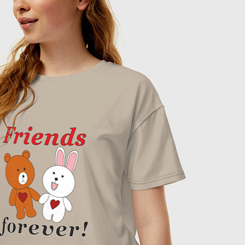 Женская футболка оверсайз Friends forever / Миндальный – фото 3