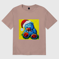 Женская футболка оверсайз Плюшевый синий Санта мишка