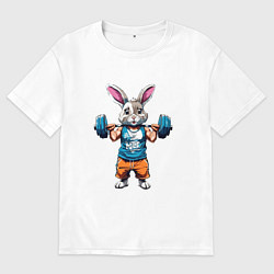 Футболка оверсайз женская Кролик спортсмен, цвет: белый