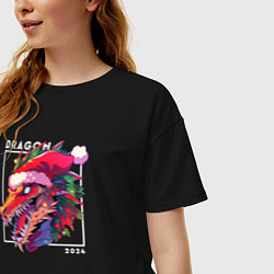 Футболка оверсайз женская Angry Christmas dragon, цвет: черный — фото 2