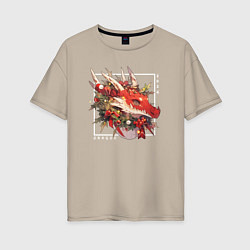 Футболка оверсайз женская Christmas red dragon, цвет: миндальный