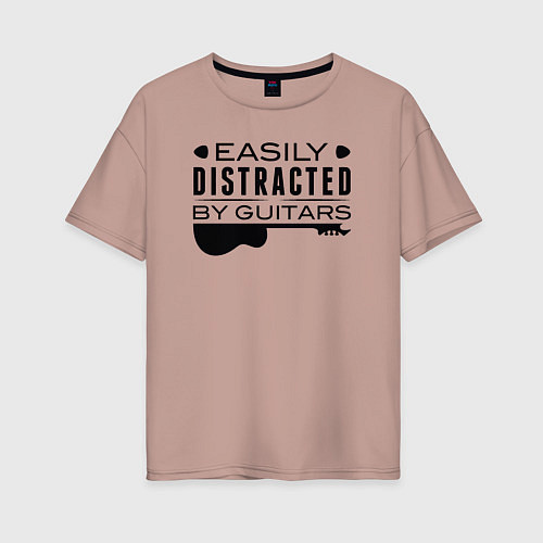 Женская футболка оверсайз Легко отвлекается на гитары / Пыльно-розовый – фото 1