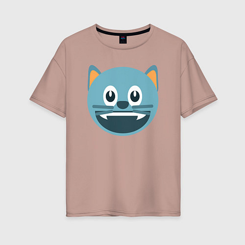 Женская футболка оверсайз Голубой котик в восторге / Пыльно-розовый – фото 1