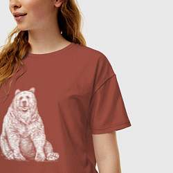 Футболка оверсайз женская Толстый медведь сидит, цвет: кирпичный — фото 2