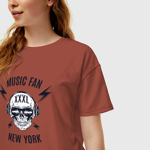 Женская футболка оверсайз Music fan New York / Кирпичный – фото 3