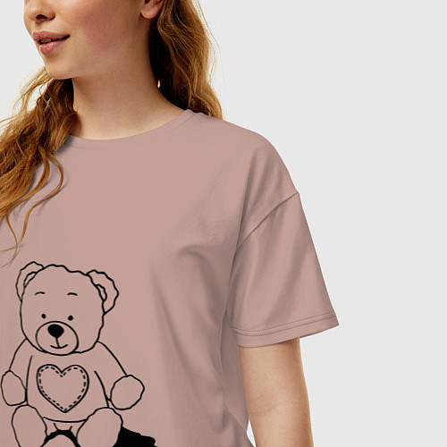 Женская футболка оверсайз Влюбленный мишка с сердцем / Пыльно-розовый – фото 3