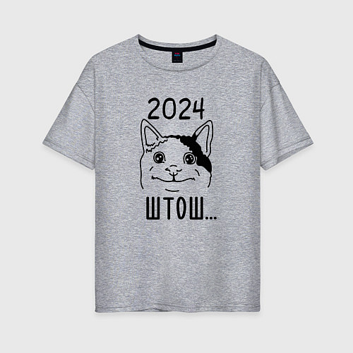 Женская футболка оверсайз 2024 - мемный кот / Меланж – фото 1