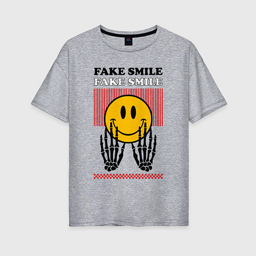 Женская футболка оверсайз Fake smile quote / Меланж – фото 1