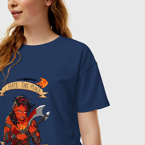 Женская футболка оверсайз Карлах злится - Baldurs Gate 3 / Тёмно-синий – фото 3