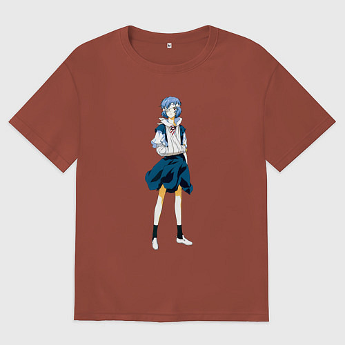 Женская футболка оверсайз Аянами в школьной форме с травмой / Кирпичный – фото 1