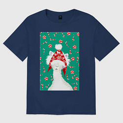 Футболка оверсайз женская Лама - альпака в ушанке, цвет: тёмно-синий