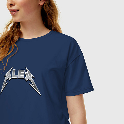 Женская футболка оверсайз Алекс - в стиле рок-группы металлика / Тёмно-синий – фото 3