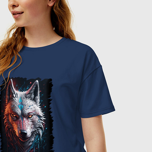 Женская футболка оверсайз Психоделический волк / Тёмно-синий – фото 3
