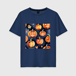 Женская футболка оверсайз Хэллоуинские тыквы акварель