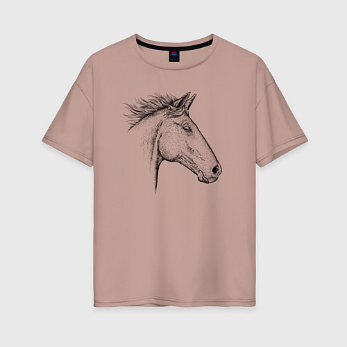 Женская футболка оверсайз Голова лошади в профиль / Пыльно-розовый – фото 1