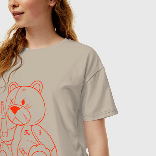 Женская футболка оверсайз Сердитый медвежонок / Миндальный – фото 3
