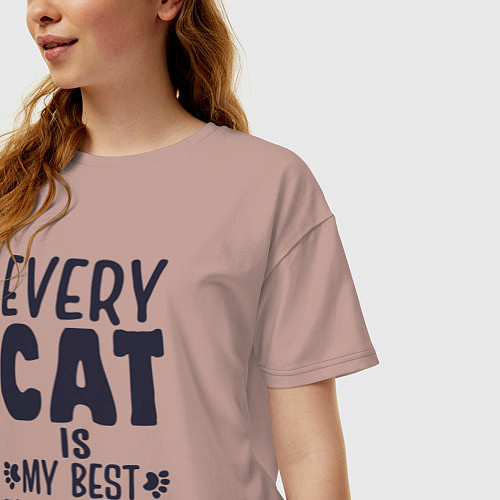 Женская футболка оверсайз Every cat is my best friend / Пыльно-розовый – фото 3