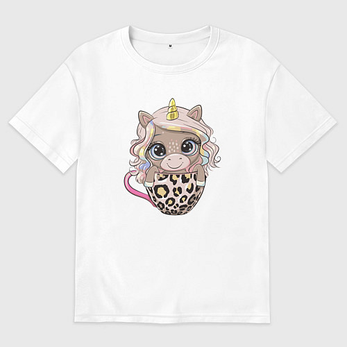 Женская футболка оверсайз Малыш единорог в чашке / Белый – фото 1