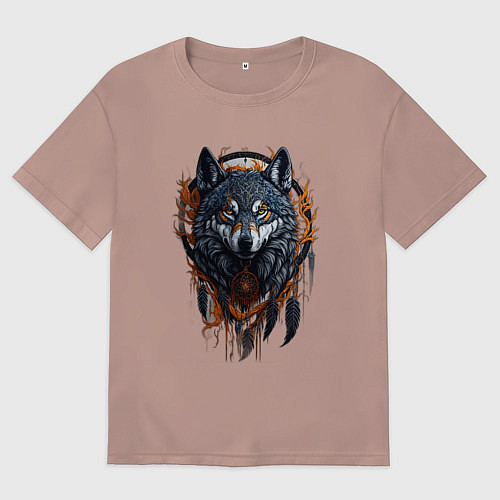 Женская футболка оверсайз Волк и ловец снов / Пыльно-розовый – фото 1