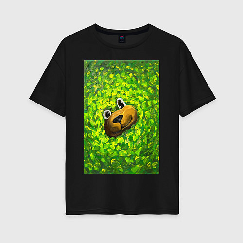 Женская футболка оверсайз Мишка в яркой зелени / Черный – фото 1