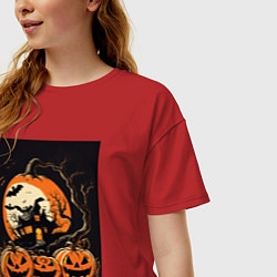 Футболка оверсайз женская Halloween тыква - джек фонарь, цвет: красный — фото 2