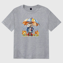 Женская футболка оверсайз Осенний ежик с зонтиком