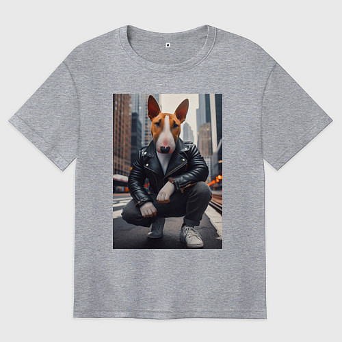 Женская футболка оверсайз Булли на улице Нью-Йорка - нейросеть / Меланж – фото 1