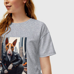 Футболка оверсайз женская Булли на улице Нью-Йорка - нейросеть, цвет: меланж — фото 2