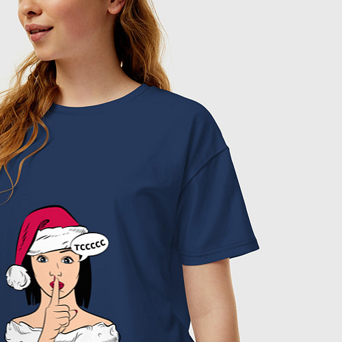 Женская футболка оверсайз Новогодняя девушка / Тёмно-синий – фото 3