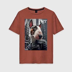 Футболка оверсайз женская Dude bull terrier in New York - ai art, цвет: кирпичный