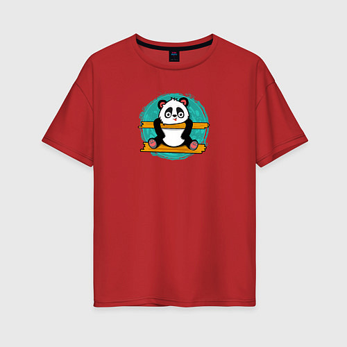 Женская футболка оверсайз Панда гимнаст / Красный – фото 1