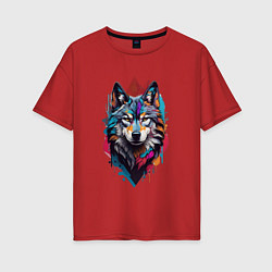 Футболка оверсайз женская Волк в стиле Граффити, цвет: красный