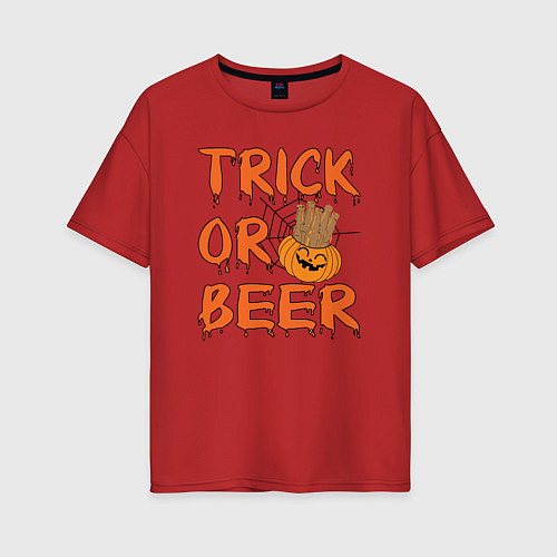 Женская футболка оверсайз Trick or beer / Красный – фото 1