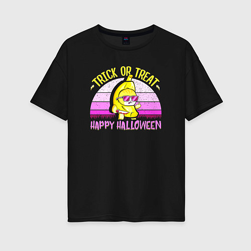 Женская футболка оверсайз Trick or treat happy halloween / Черный – фото 1