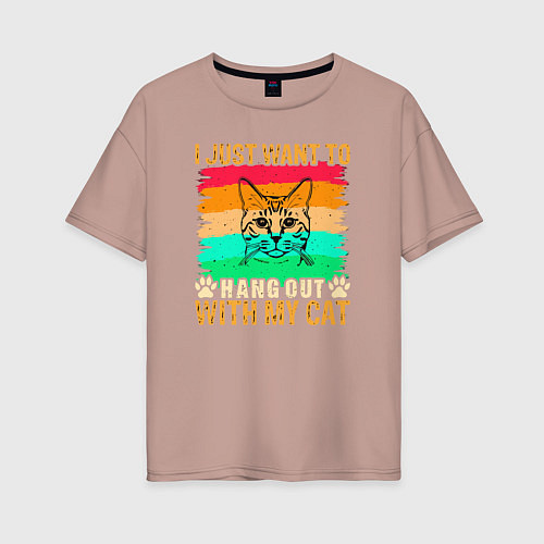 Женская футболка оверсайз I just want to with my cat / Пыльно-розовый – фото 1