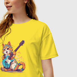 Футболка оверсайз женская Рыжий кот гитарист, цвет: желтый — фото 2
