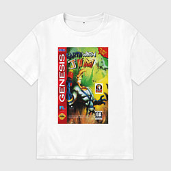 Футболка оверсайз женская Earth worm jim cover, цвет: белый