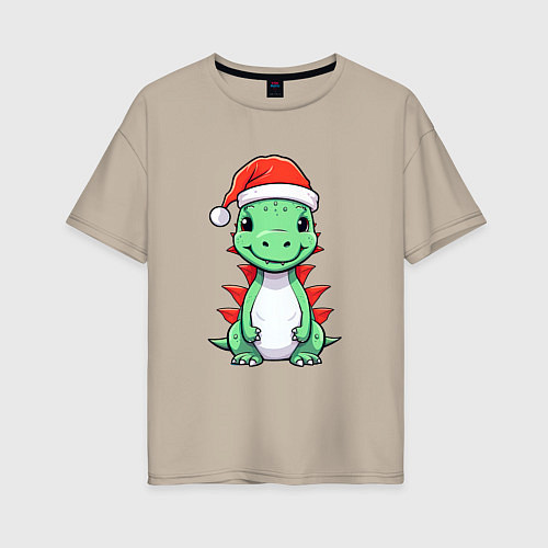 Женская футболка оверсайз Маленький дракон-хранитель зимы / Миндальный – фото 1