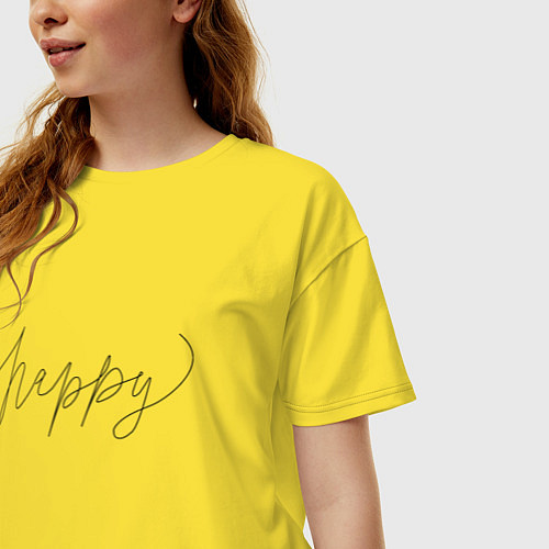 Женская футболка оверсайз Леттеринг happy / Желтый – фото 3