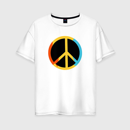 Женская футболка оверсайз Хиппи знак разноцветный пацифик / Белый – фото 1