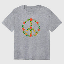 Футболка оверсайз женская Хиппи Пацифик цветочный оранжево желтый, цвет: меланж