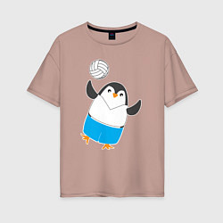 Женская футболка оверсайз Пингвин волейболист