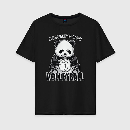 Женская футболка оверсайз Panda volleyball / Черный – фото 1