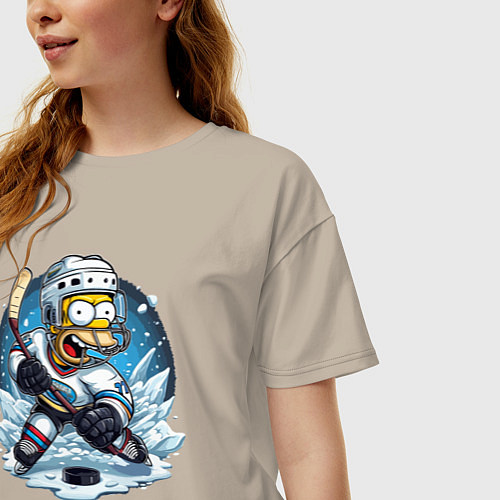 Женская футболка оверсайз Гомер Симпсон - хоккейный нападающий / Миндальный – фото 3