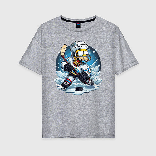 Женская футболка оверсайз Гомер Симпсон - хоккейный нападающий / Меланж – фото 1
