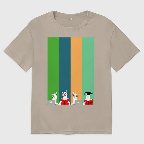 Женская футболка оверсайз Ламы - альпаки на учебе / Миндальный – фото 1