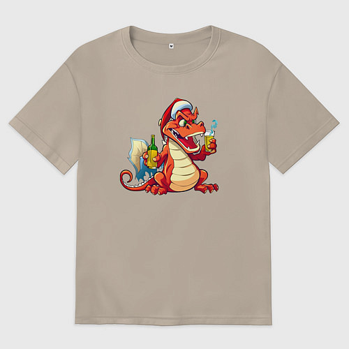 Женская футболка оверсайз Дракон красный 2024 / Миндальный – фото 1