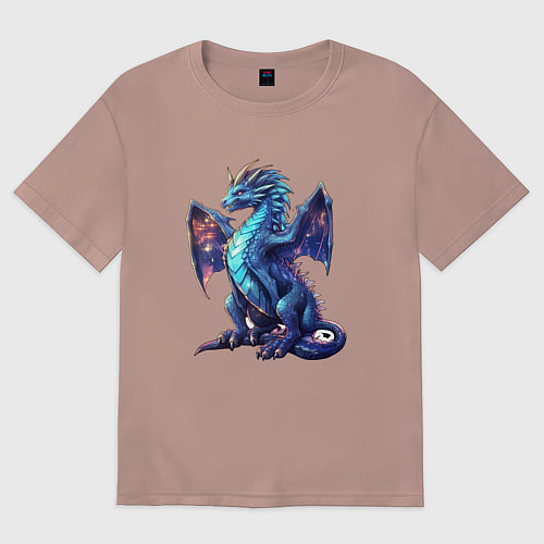 Женская футболка оверсайз Синий новогодний дракон / Пыльно-розовый – фото 1