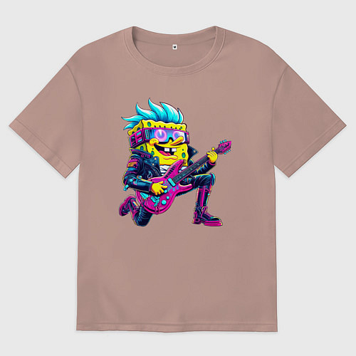 Женская футболка оверсайз Губка Боб - рок гитарист - нейросеть / Пыльно-розовый – фото 1