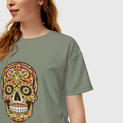 Футболка оверсайз женская Череп декоративный мексиканский, цвет: авокадо — фото 2